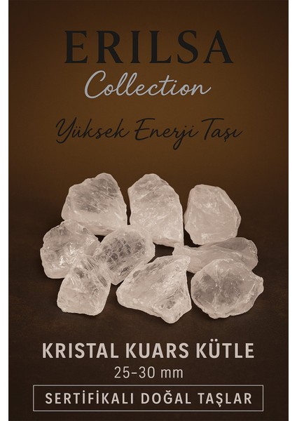 Sertifikalı Kristal Kuvars Taşı Kütle 25–30 mm – Yüksek Enerji ve Arınma Taşı Doğal Ham Form