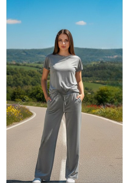 Kadın Fransız Kadife Beli Lastikli Cepli Bol Kesim Eşofman Altı