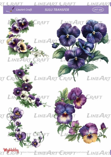 LNT566 Menekşe, Çiçek, Mor Tonları Açık Zemin Sulu Transfer 25*35 cm