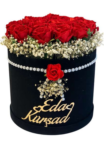 Silindir Kutuda Gerçek Görünümlü Yapay Gül Kız Isteme Buketi