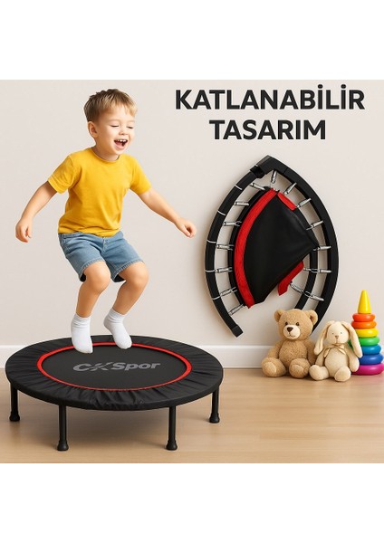 102CM Katlanabilir Trambolin – Taşınabilir Egzersiz Kırmızı Trambolini