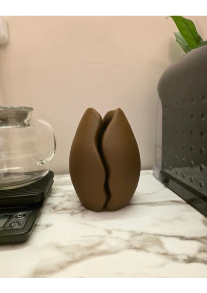 Kahve Çekirdeği Şeklinde Pla Çiçek Vazo - Modern Dekoratif Tasarım 20 cm 3D Yazıcı ile Üretilmiş modelleri