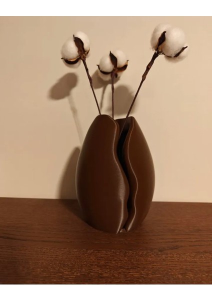 Kahve Çekirdeği Şeklinde Pla Çiçek Vazo - Modern Dekoratif Tasarım 20 cm 3D Yazıcı ile Üretilmiş fırsatları