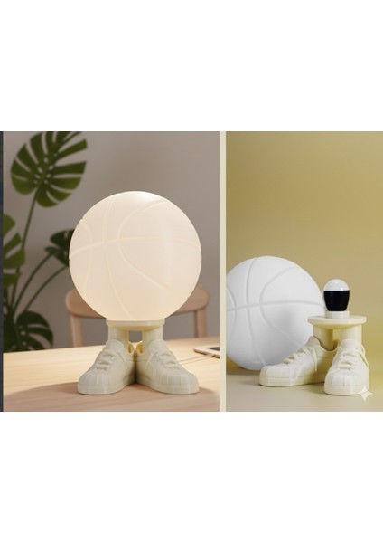 3D Baskı Basketbol Topu Ayaklı Masa Lambası - Pla Malzeme - Şık ve Dekoratif