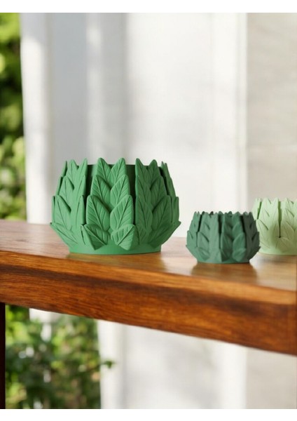3D Baskı Yaprak Desen Saksı - 12 cm - Farklı Renk Seçeneği