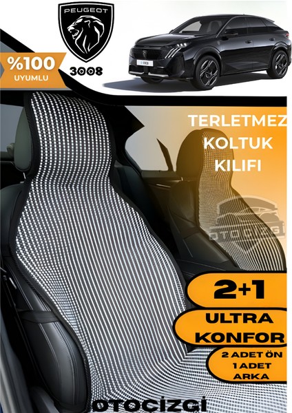 Peugeot 3008 Uyumlu Siyah Kilim Tipi Terletmez Koltuk Kılıfı 2+1 Ultra Konfor Seti