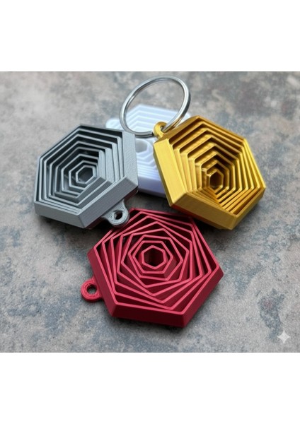 Heksagonik Yankı Geometrik Anahtarlık (2 Adet) - 3D Baskı Sanatı, Şık ve Dayanıklı (Pla Malzeme) fiyatları