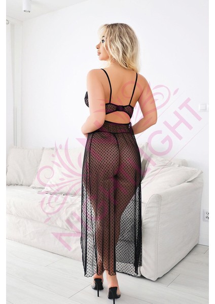 Fantazi Uzun Puantiyeli Derin Yırtmaçlı Gecelik fiyatları