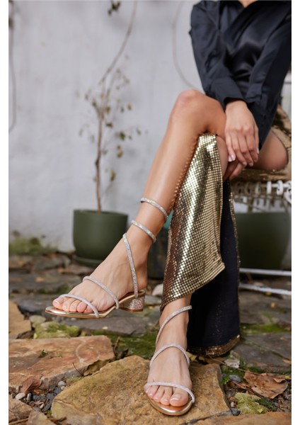 Vulca Kadin Altin Bilekten Dolama Abiye Sandalet