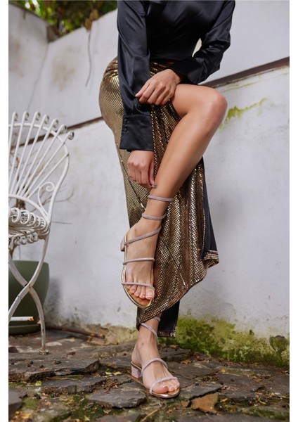 Vulca Kadin Altin Bilekten Dolama Abiye Sandalet