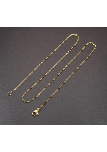 Çelik Altın Kaplama, Ince Halkalı Zincir Kolye - Klasik Kolye Zinciri 45 cm