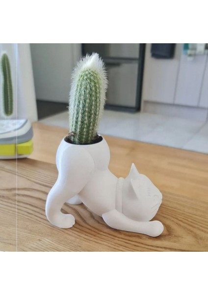 Minimalist Yoga Kedi Dekoratif Obje ve Saksı - 3D Baskı - Pla Malzeme - 8 cm