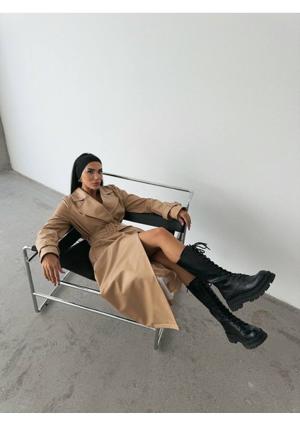 Deri Görünümlü Düğmeli Trençkot fiyatları