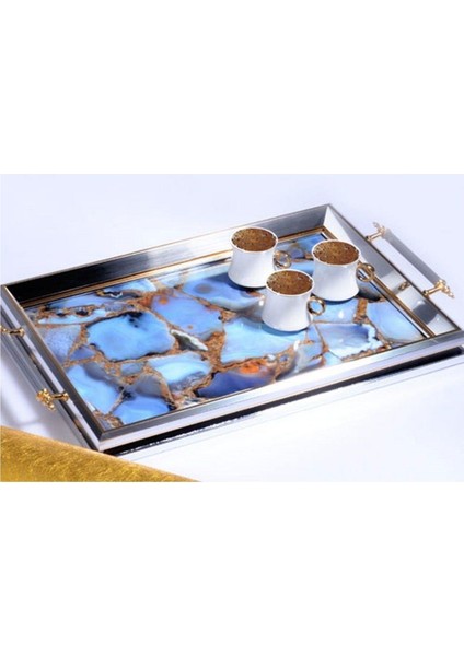 Kosova GA-301 Kulp Lüx Dikdörtgen Tepsi 50 x 31 Gümüş