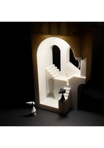 Sihirli Merdiven Book Nook & Gece Lambası - Pla Dekor 23 cm 3D Yazıcı ile Üretilmiş