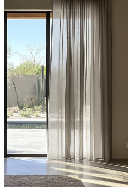 Kalın Dokulu Keten Tül Perde - Açık Kahve - 1x2,5 Pile - KTN636