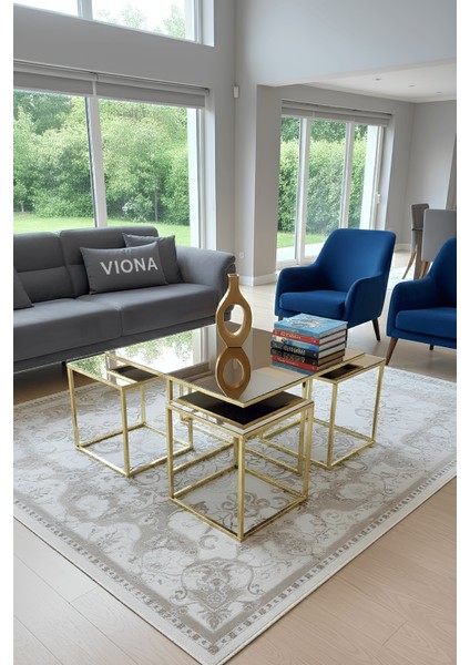 Almila 5'li Gold Kaplama Bronz Aynalı Orta Sehpa & Zigon Sehpa & Yan Sehpa & Bohem Sehpa Takımı indirimleri