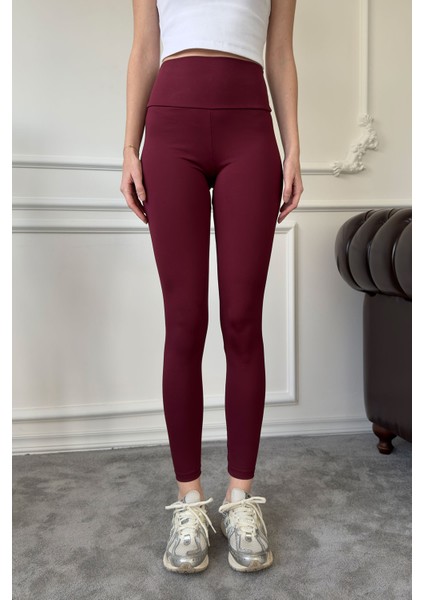 Yüksek Bel Çelik Tayt- Bordo