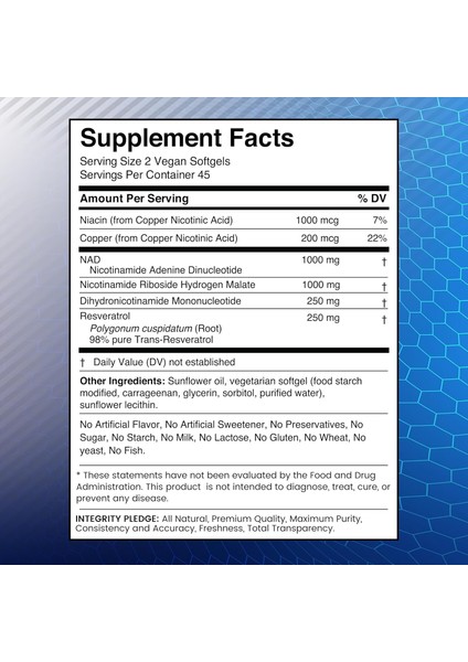 Wellness Labs Liposomal Nad+ Nicotinamide Riboside Resveratrol Nmnh Niacin Copper 90 Softgels fırsatları
