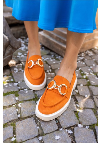 Granda Kadın Orange Gercek Suet Loafer Ayakkabi modelleri