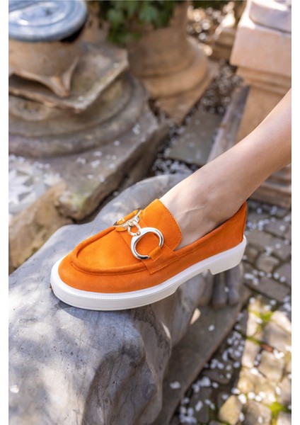 Granda Kadın Orange Gercek Suet Loafer Ayakkabi