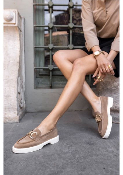 Granda Kadın Nude Gercek Deri Suet Loafer Ayakkabi fiyatları