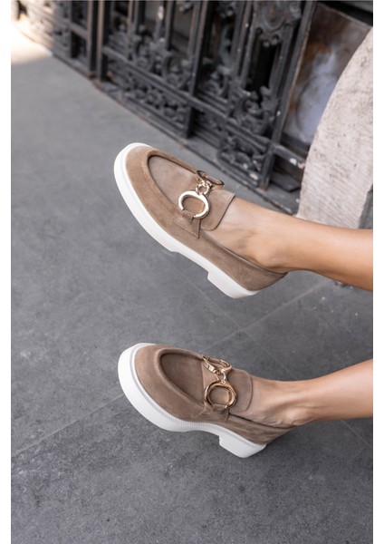 Granda Kadın Nude Gercek Deri Suet Loafer Ayakkabi modelleri
