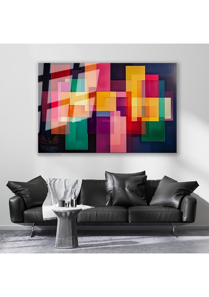Cam Yatay Duvar Tablosu Cam Geometrik Sekiller5 Ev Ofis Salon Modern Duvar Tablosu