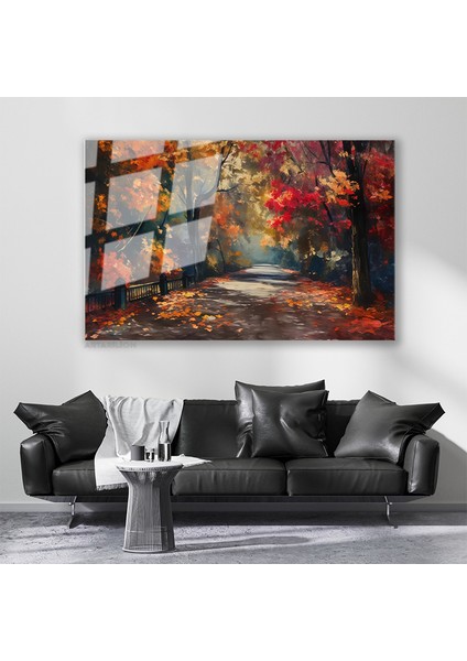 Cam Yatay Duvar Tablosu Cam Sonbahar Manzarasi2 Ev Ofis Salon Modern Duvar Tablosu