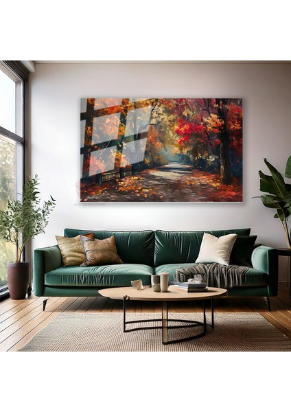 Cam Yatay Duvar Tablosu Cam Sonbahar Manzarasi2 Ev Ofis Salon Modern Duvar Tablosu modelleri