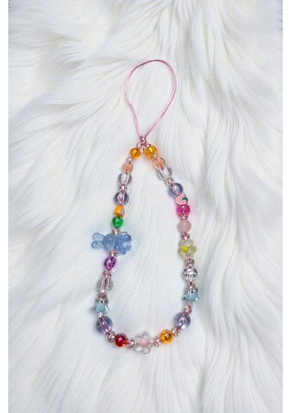 Mat Şeffaf Tavşan ve Pembe Kuvars Doğal Taş Boncuklu Telefon Charmı fiyatları