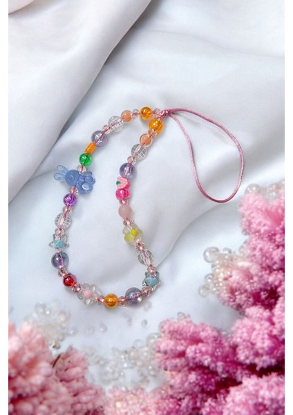 Mat Şeffaf Tavşan ve Pembe Kuvars Doğal Taş Boncuklu Telefon Charmı fırsatları