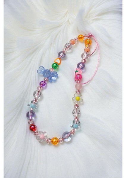 Mat Şeffaf Tavşan ve Pembe Kuvars Doğal Taş Boncuklu Telefon Charmı indirimleri