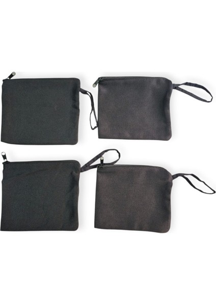 Baskısız Fermuarlı Siyah Clutch 4'lü Çanta