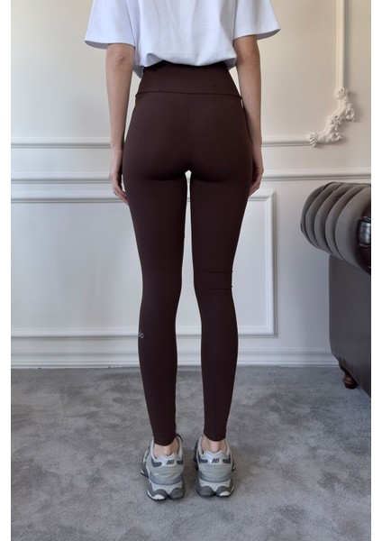 Yüksek Bel Çelik Tayt- Kahverengi