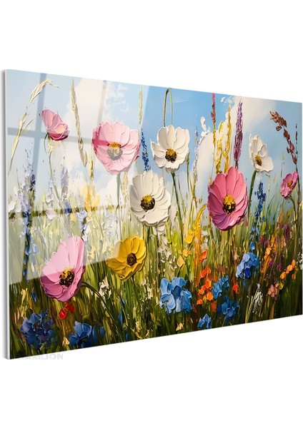 Cam Yatay Duvar Tablosu Cam Firca Darbeleri Cicekler2 Ev Ofis Salon Modern Duvar Tablosu fiyatları