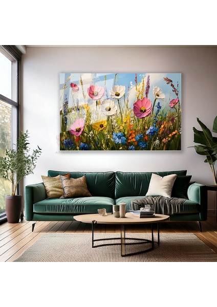 Cam Yatay Duvar Tablosu Cam Firca Darbeleri Cicekler2 Ev Ofis Salon Modern Duvar Tablosu modelleri