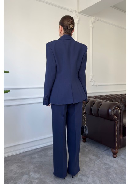 Düğme Detay Blazer Marka Takım- Lacivert