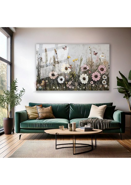 Cam Yatay Duvar Tablosu Cam Cicek BAHCESI11 Ev Ofis Salon Modern Duvar Tablosu modelleri