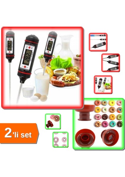 Yuvarlak Donut Kek Hamur Kesici Kalıp + 2'li Set Q4C5D6