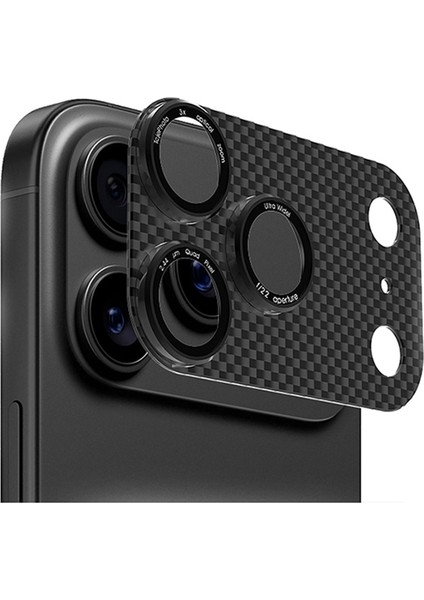 Apple iPhone 17 Pro Uyumlu Tam Kaplayan Carbon Fiber Tasarım Kamera Lens