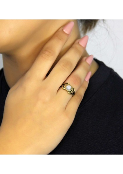 Doğal Taş Aytaşı Doğal Taşlı Antik Model Kadın Ayarlanabillir Yüzük EUY79AY