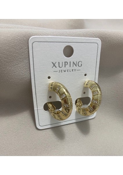 Xuping küpe 14K Altın Kaplama Hediyelik Suya Dayanıklı Kadın Küpe Gold Büyük Halka Küpe Şık ve Modern Baget Taşlı Zarif Küpe Parlak Görünüm Minimal Gold Günlük Kullanım Için Ideal