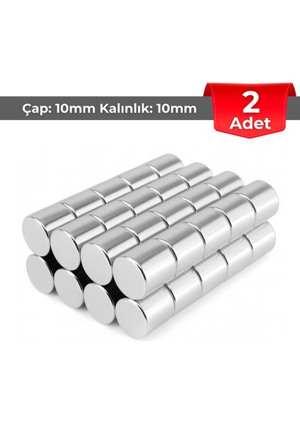 [2 Adet] Neodyum Mıknatıs Çap: 10MM Kalınlık: 10MM [D10X10] Ndfeb Güçlü Mıknatıs – Yuvarlak [N019]