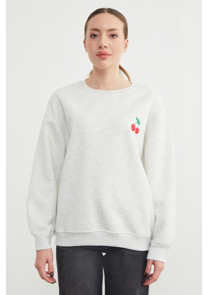 3 Iplik Kiraz Baskılı Oversize Sweatshirt indirimleri