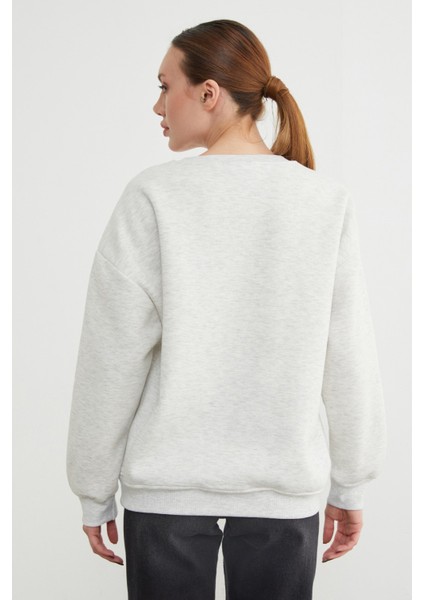 3 Iplik Kiraz Baskılı Oversize Sweatshirt