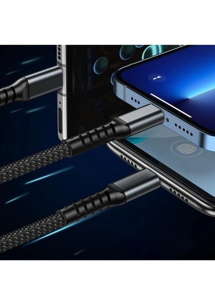 3in1 100W Hızlı Şarj ve Data Kablosu, 1.2m Halat Örgü Kırılmaz Uç, Usb-C Lightning Micro Uyumlu, Dayanıklı Çoklu Cihaz Şarj Kablosu ( Lisinya )
