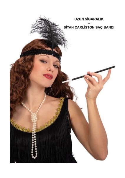 Siyah Retro Charliston Saç Bandı & Sigaralık