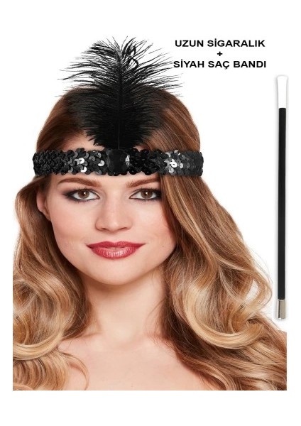 Siyah Retro Charliston Saç Bandı & Sigaralık modelleri