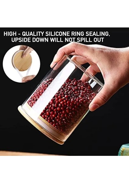 1000 cc (4'lü Set) Borosilkat Cam Baharatlık - Bambu Kapaklı - Saklama Kabı - (9cm x 14 Cm) fırsatları